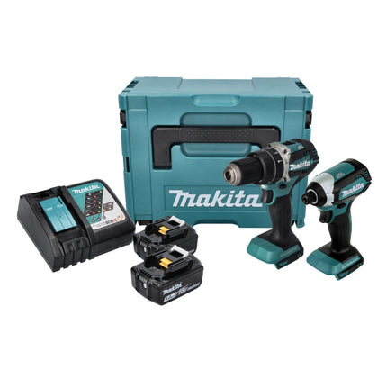 Makita DLX 2180 TJ kit combinado sin cable DHP 484 taladro de impacto sin cable + DTD 153 llave de impacto sin cable + 2x batería recargable 5.0 Ah + cargador + Makpac