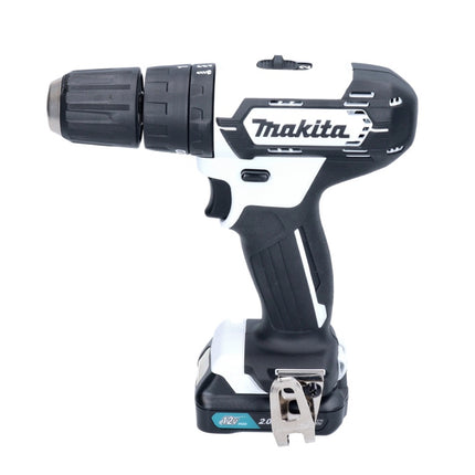 Taladro percutor a batería Makita HP 333 DSAW 12 V 30 Nm blanco + 1 batería de 2,0 Ah + cargador + maletín
