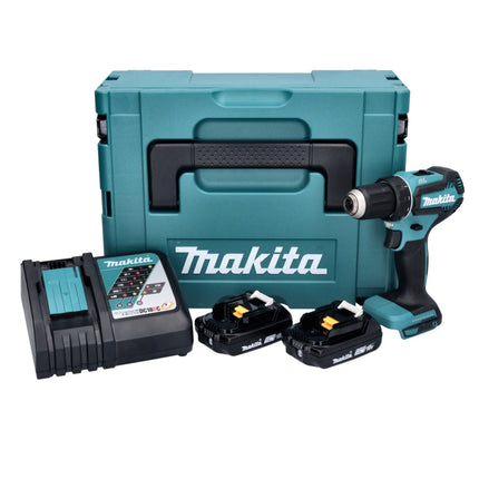 Taladro atornillador a batería Makita DDF 485 RAJ 18 V 50 Nm sin escobillas + 2x batería recargable 2,0 Ah + cargador + Makpac