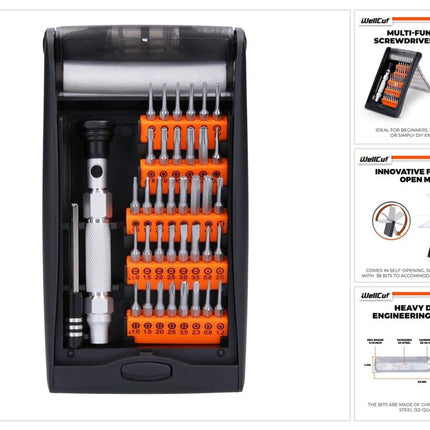 WellCut Präzisions-Mehrzweck-Schraubendreher-Bit-Set mit 60 mm Verlängerungsstange, 94 mm Aluminiumgriff, 38-teilig ( WC-MPS38U )