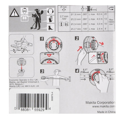Makita 2-thread head Tap&Go 2.0 mm ( 191D91-7 ) for 18 V cordless lawn trimmer DUR 187 and DUR 188