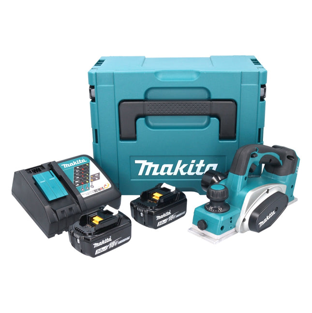 Makita DKP 180 RFJ cordless planer 18 V 82 mm + 2x rechargeable battery 3.0 Ah + charger + Makpac