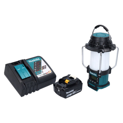 Makita DMR 055 RG1 cordless radio 18 V FM with lantern 360° torch + 1x rechargeable battery 6.0 Ah + charger
