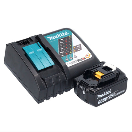 Makita DDF 485 RT1X1 Perceuse-visseuse sans fil 18 V 50 Nm sans balais + 1x Batterie 5,0 Ah + Chargeur + kit d'accessoires - 74 pièces + Mallette