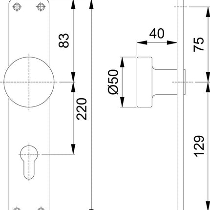 HOPPE Pokrętło z długą płytką 54/202 Aluminium F2 72 mm ( 3000252039 )