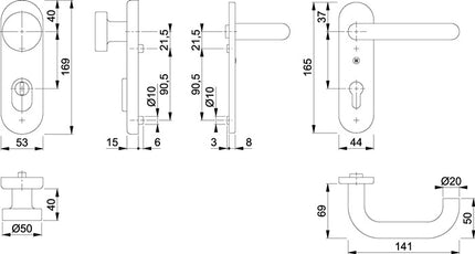 Zestaw przeciwpożarowy HOPPE Paris FS-58/3332KZA/353K-1/138F Aluminium F1 D/K ( 3000251139 )