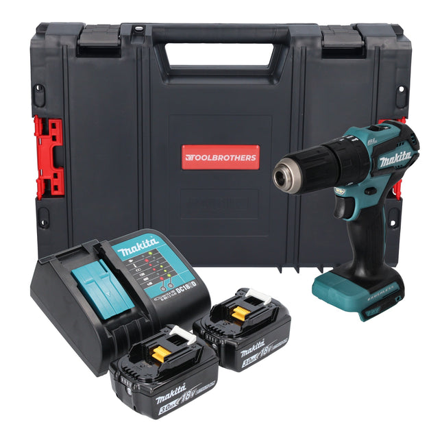 Makita DHP 483 SFJ-R cordless impact drill 18V 40Nm + 2x rechargeable battery 3.0 Ah + charger + RHINO