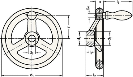 GANTER handwheel GN 950 b 22 mm d1 200 mm d2 20 mm ( 4601000254 )