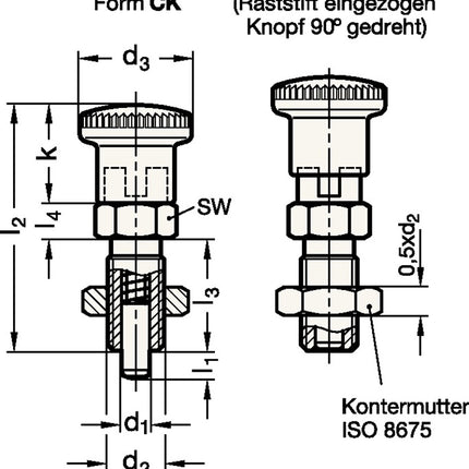 GANTER indexing plunger GN 817 d1 6 mm d2 M 12 x 1.5 mm l1 6 mm ( 4601001424 )