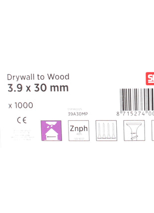 SENCO plasterboard screw on wood phosphated 3.9 x 30 mm 1000 pcs. ( 39A30MP ) Drywall screws