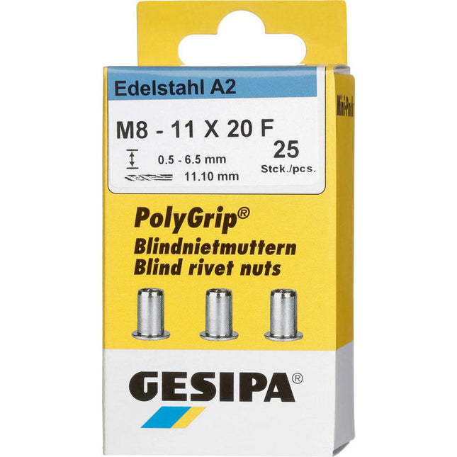 GESIPA dado per rivetto cieco PolyGrip(R) gambo del rivetto d x l 11 x 20 mm M8 ( 4000813831 )