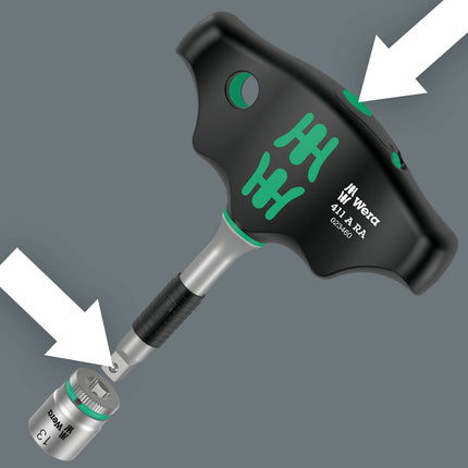 WERA Grzechotka dwustronna z dźwignią 411 A RA Uchwyt krzyżowy 1/4 ″ Zęby 80 ( 4000822452 )