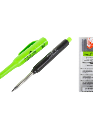 Pica DRY Longlife Automatic Pen Baumarker Tieflochmarker mit Graphitmine + 1 x 10 tlg. wasserlösliches Graphit Ersatzminen-Set - Toolbrothers