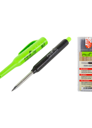 Pica DRY Longlife Automatic Pen Baumarker Tieflochmarker mit Graphitmine + 1 x 10 tlg. Ersatzminen Set Graphit Härte H - Toolbrothers