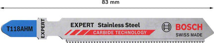 BOSCH jigsaw blade Stainless Steel T 118 AHM overall length 83 mm ( 4000837481 )