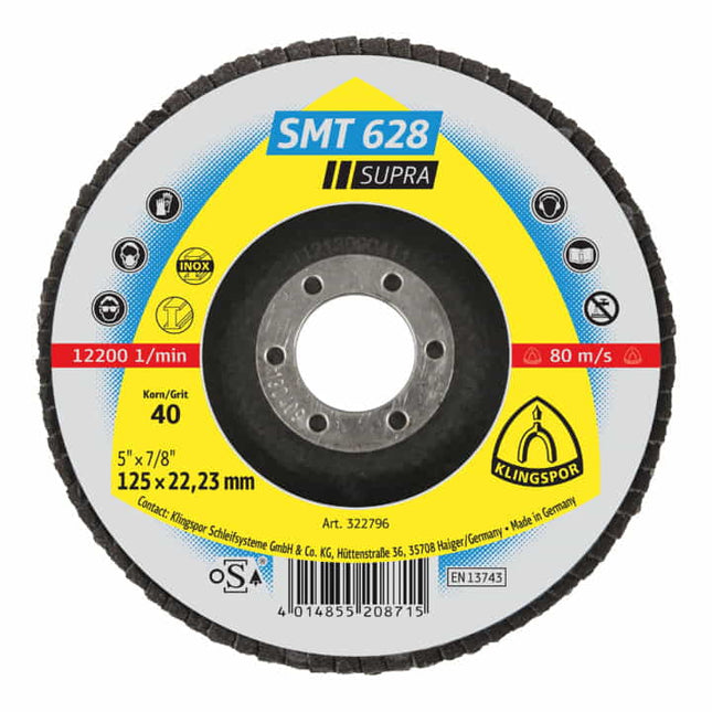 Disco lamellare KLINGSPOR SMT 628 Supra Ø 125 mm grana 40 piatto ( 4000842270 )