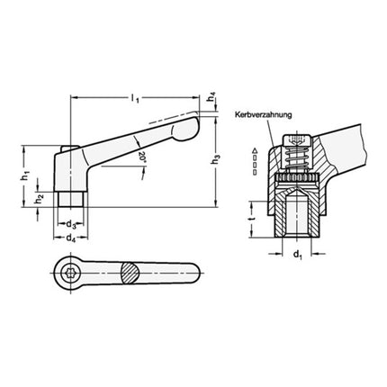 GANTER Regulowana dźwignia zaciskowa GN 300 d1 M 12 mm ( 4601000615 )