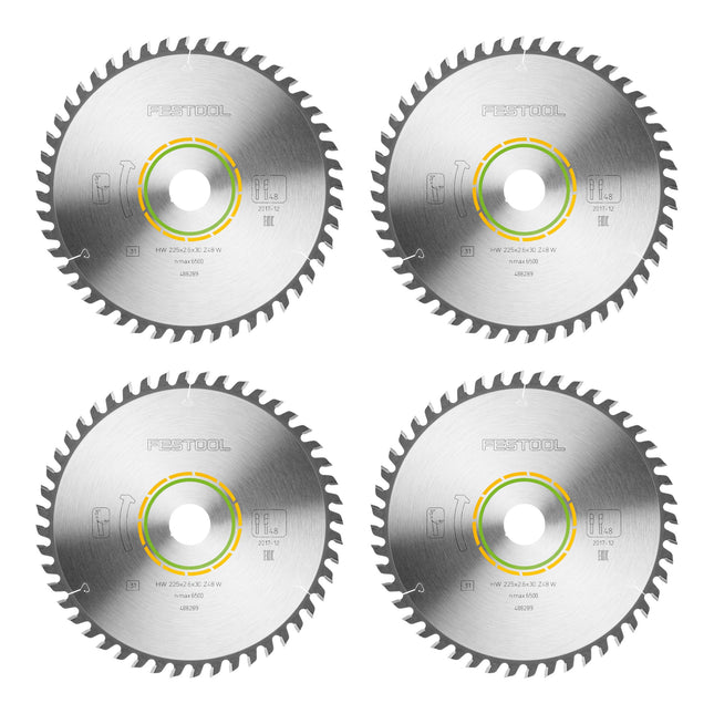 Festool HW 225x2,6x30 W48 circular saw blade WOOD FINE CUT 4 pcs. ( 4x 488289 ) 225 x 2,6 x 30 mm 48 teeth for blockboard, plywood, multiplex boards, acrylic glass, MDF