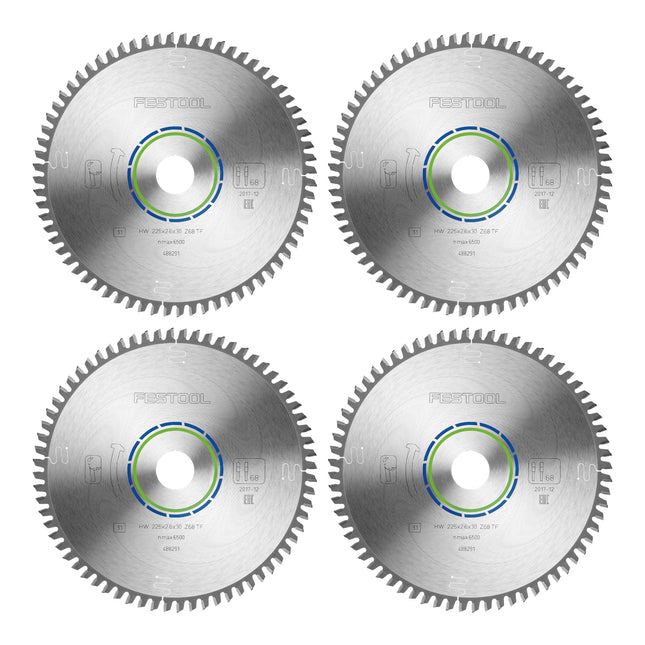 Hoja de sierra circular Festool HW 225x2,6x30 TF68 aluminio/plástico 4 piezas (4x 488291) 225 x 2,6 x 30 mm 68 dientes para aluminio, metales no ferrosos, plásticos, PVC
