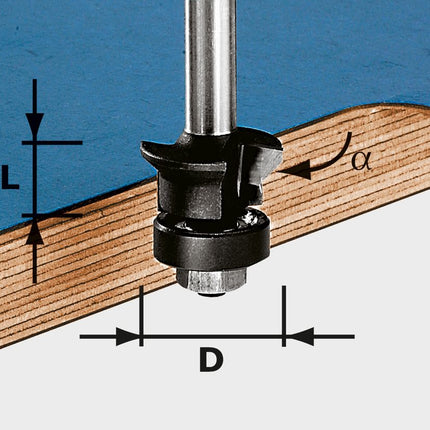 Festool HW S8 D24/0° +45° fresa para biselar (491026) para OF 900, OF 1000, OF 1010, OF 1010 R, OF 1400, OF 2000, OF 2200