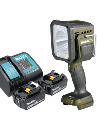 Makita DML 812 SF cordless hand-held spotlight 18 V 1250 lm LED olive green outdoor adventure special edition + 2x rechargeable battery 3.0 Ah + charger
