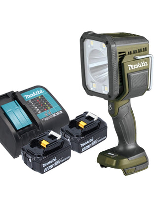Makita DML 812 SM Projecteur portatif sans fil 18 V 1250 lm LED Olive Grn Outdoor Adventure Edition spéciale + 2x batterie 4,0 Ah + chargeur