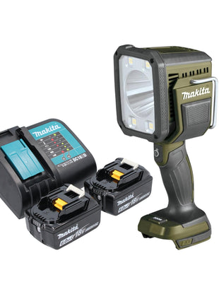 Akumulatorowy reflektor ręczny Makita DML 812 SG 18 V 1250 lm LED oliwkowozielony Outdoor Adventure Special Edition + 2x akumulator 6,0 Ah + ładowarka