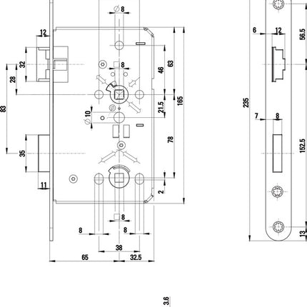 BKS Mortise door lock 0515 BAD 24/ 65/78/8 mm DIN left ( 3000210510 )