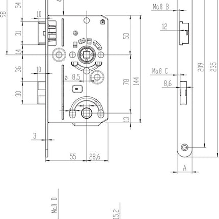 SSF Cerradura de embutir BAD20/55/78/8 mm DIN derecha ( 3000251034 )