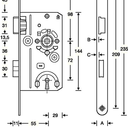 Zamek wpuszczany do drzwi pokojowych SSF BB 20/ 55/72/8 mm DIN prawy ( 3000251085 )