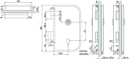 Cerradura HERMAT para puerta de cristal 6033 PZ R- Roma acero inoxidable mate ( 3000253946 )