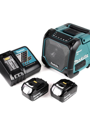 Makita DMR 202 RT Baustellen Lautsprecher 18V - für Akku- und Netzbetrieb, mit Bluetooth-Funktion, AUX-Anschluss, USB-Port, LCD Display + 2x 5,0 Ah Akku + Ladegerät - Toolbrothers