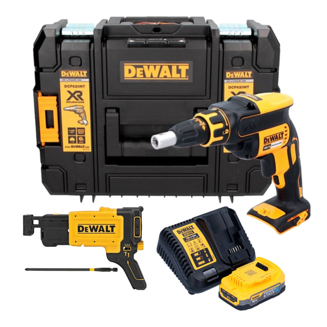 DeWalt DCF 620 E1T atornillador en seco sin cable 18 V 30 Nm sin escobillas + 1x batería Powerstack 1,7 Ah + cargador + TSTAK