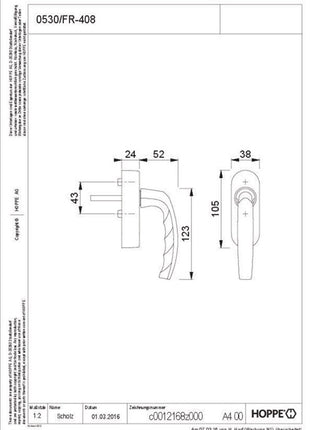 HOPPE window handle Atlanta 0530/FR-408 Aluminium F1 / natural coloured ( 8000350520 )