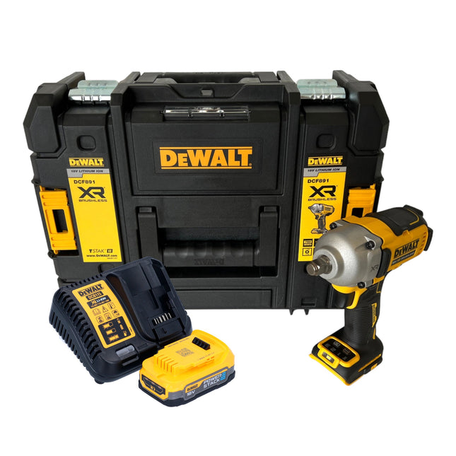 Llave de impacto sin cable DeWalt DCF 891 E1T 18 V 1084 Nm 1/2" sin escobillas + 1x batería Powerstack 1,7 Ah + cargador + TSTAK