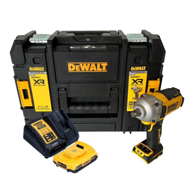 Llave de impacto sin cable DeWalt DCF 891 D1T 18 V 1084 Nm 1/2" sin escobillas + 1x batería recargable 2,0 Ah + cargador + TSTAK