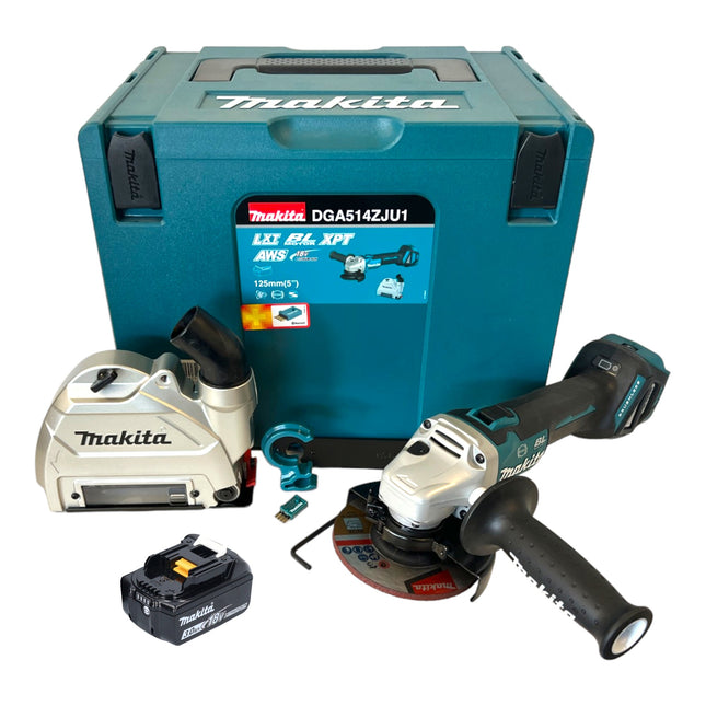 Makita DGA 514 F1JU1 Amoladora angular sin cable 18 V 125 mm sin escobillas + 1x batería recargable 3,0 Ah + Makpac - sin cargador