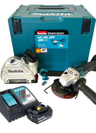 Makita DGA 514 RT1JU1 Cordless angle grinder 18 V 125 mm brushless + 1x rechargeable battery 5.0 Ah + charger + Makpac