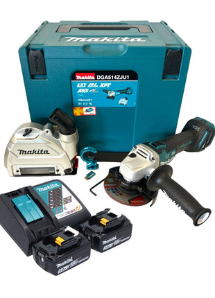 Smerigliatrice angolare a batteria Makita DGA 514 RTJU1 18 V 125 mm senza spazzole + 2x batteria ricaricabile 5,0 Ah + caricabatterie + Makpac