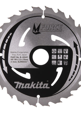Makita CSMX19024G M-FORCE Lame de scie circulaire 190 x 30 x 2,0 mm 24 dents ( B-32041 ) pour bois