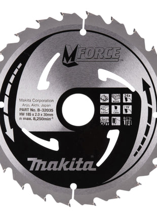 Makita M-FORCE circular saw blade 185 x 30 x 2.0 mm 24 teeth ( B-32035 ) for wood