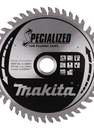 Makita CCPF16548EL Lama circolare SPECIALIZZATA 165 x 20 x 2,0 mm 48 denti ( B-56801 ) per materiale composito Corian