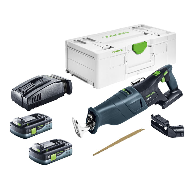 Akumulatorowa pilarka szablasta Festool RSC 18 EB-Basic 18 V bezszczotkowa + 2x akumulator 4,0 Ah + szybka ładowarka + systainer