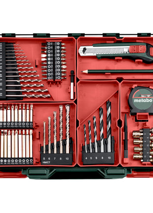 Metabo SB 18 L Set trapano a percussione a batteria 18 V 50 Nm ( 602317710 ) + 2x batteria ricaricabile 2,0 Ah + caricatore + 78 pezzi officina mobile + valigetta