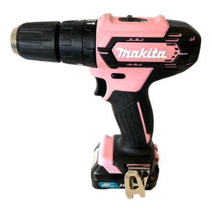 Makita HP 333 DSAP1 akumulatorowa wiertarko-wkrętarka udarowa 12 V 30 Nm różowa + 1x akumulator 2,0 Ah + ładowarka + torba
