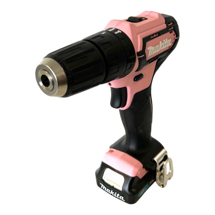 Makita HP 333 DSAP1 akumulatorowa wiertarko-wkrętarka udarowa 12 V 30 Nm różowa + 1x akumulator 2,0 Ah + ładowarka + torba