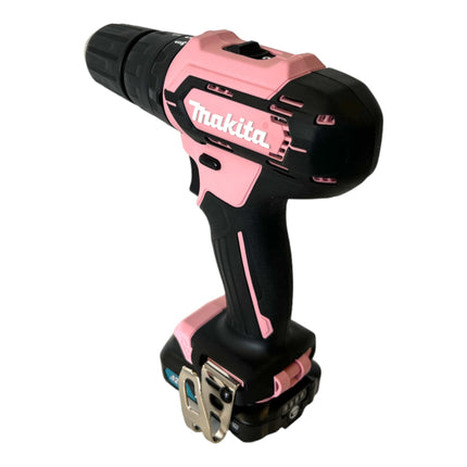 Makita HP 333 DSAP1 akumulatorowa wiertarko-wkrętarka udarowa 12 V 30 Nm różowa + 1x akumulator 2,0 Ah + ładowarka + torba