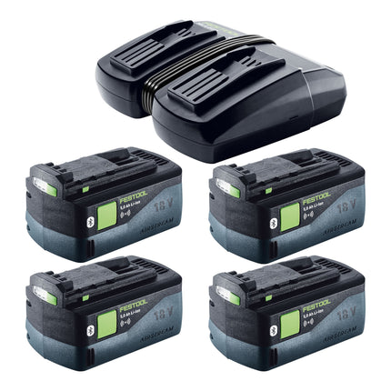 Festool SYMC 70 EB-Basic SYMMETRIC Akku Leistensäge 36 V ( 2 x 18 V ) 216 mm + 4x Akku 5,0 Ah + Doppelladegerät + Systainer