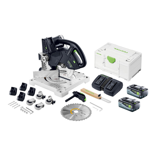 Sierra sin cable para molduras Festool SYMC 70 Basic SYMMETRIC 36 V ( 2 x 18 V ) 216 mm + 2x batería recargable 8,0 Ah + cargador doble + Systainer