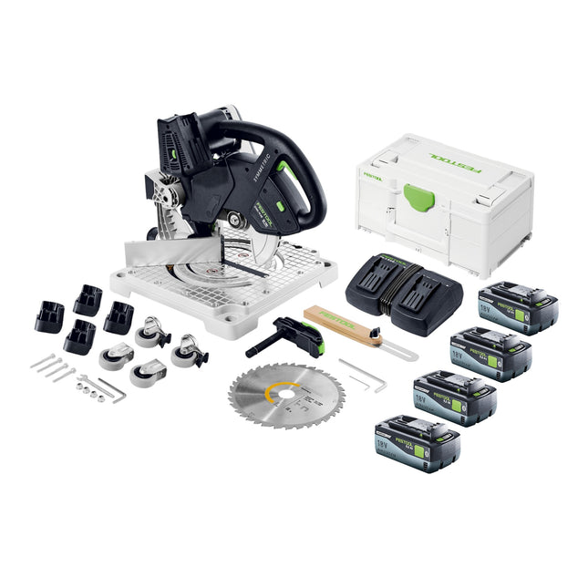 Sierra sin cable para molduras Festool SYMC 70 Basic SYMMETRIC 36 V ( 2 x 18 V ) 216 mm + 4x batería recargable 8,0 Ah + cargador doble + Systainer